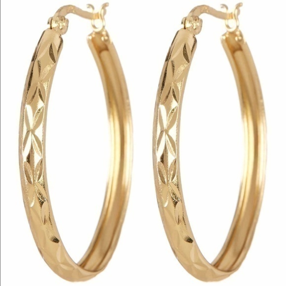 New diamond cut gold hoops ja3-2 - Picture 1 of 5